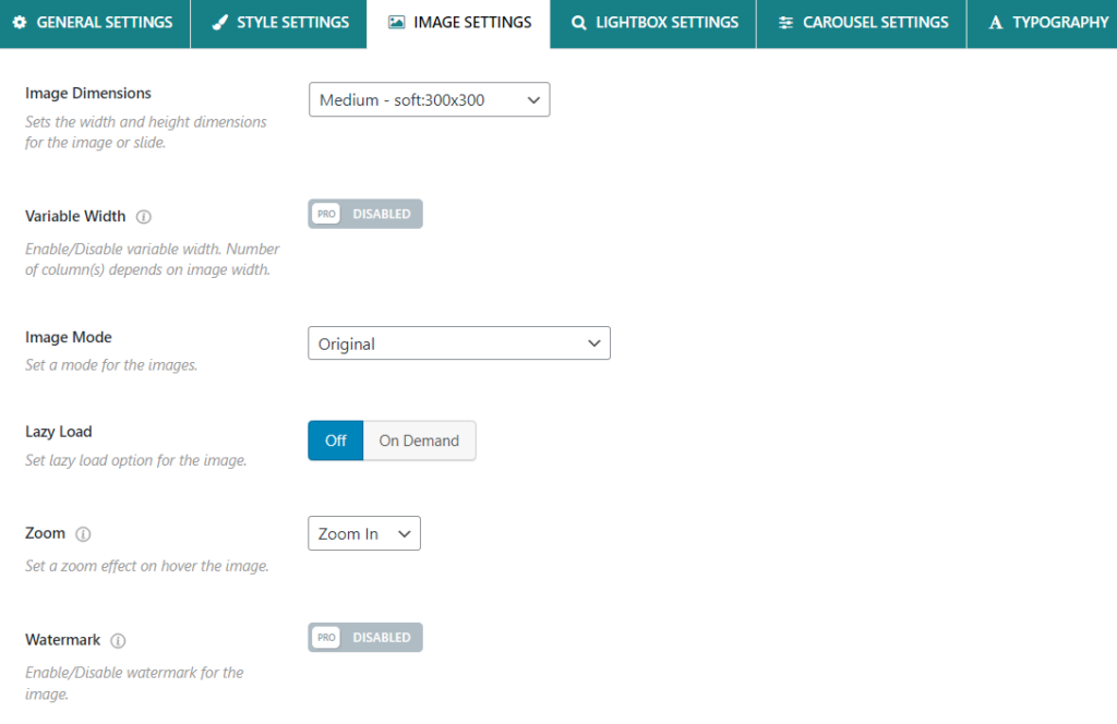 WP Carousel Image Settings - WordPress Image Slider