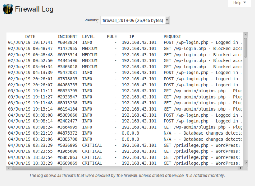 Firewall Log - WordPress Firewall Plugins