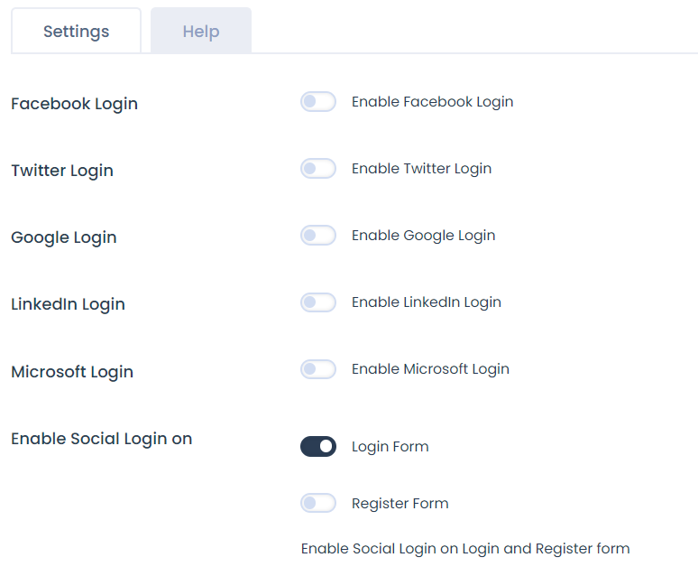 Social Login Settings