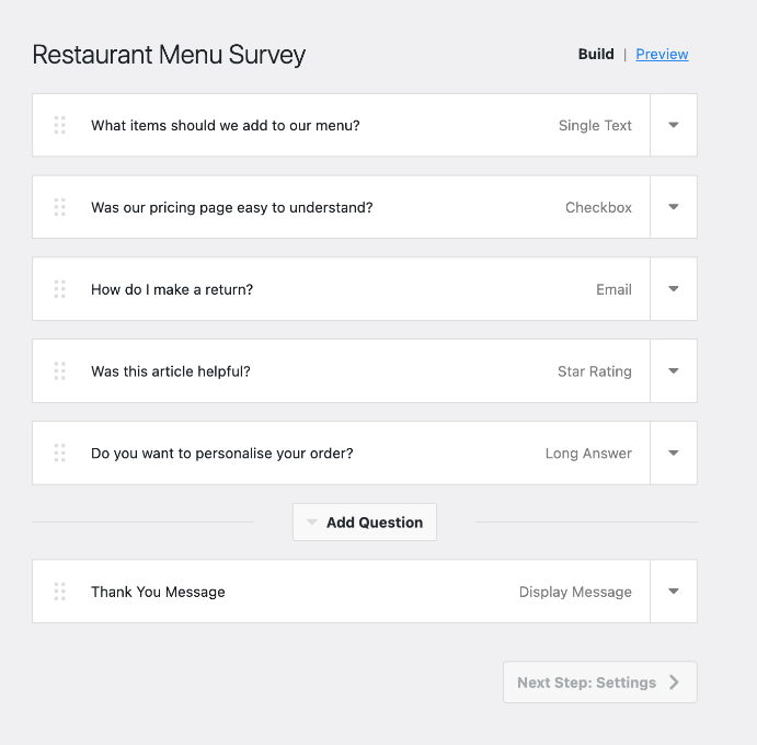 Survey Example -  WordPress Questionnaire Plugin
