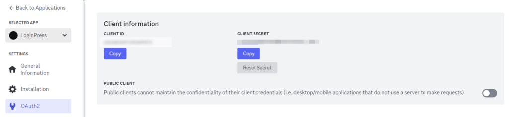 Copy Client ID and Client Secret
