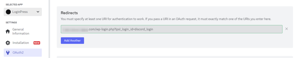 Add Redirects - Discord Social Login