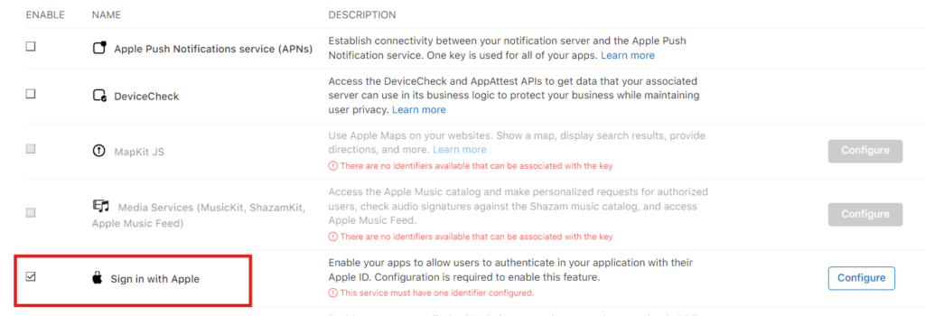 Select Sign in with Apple