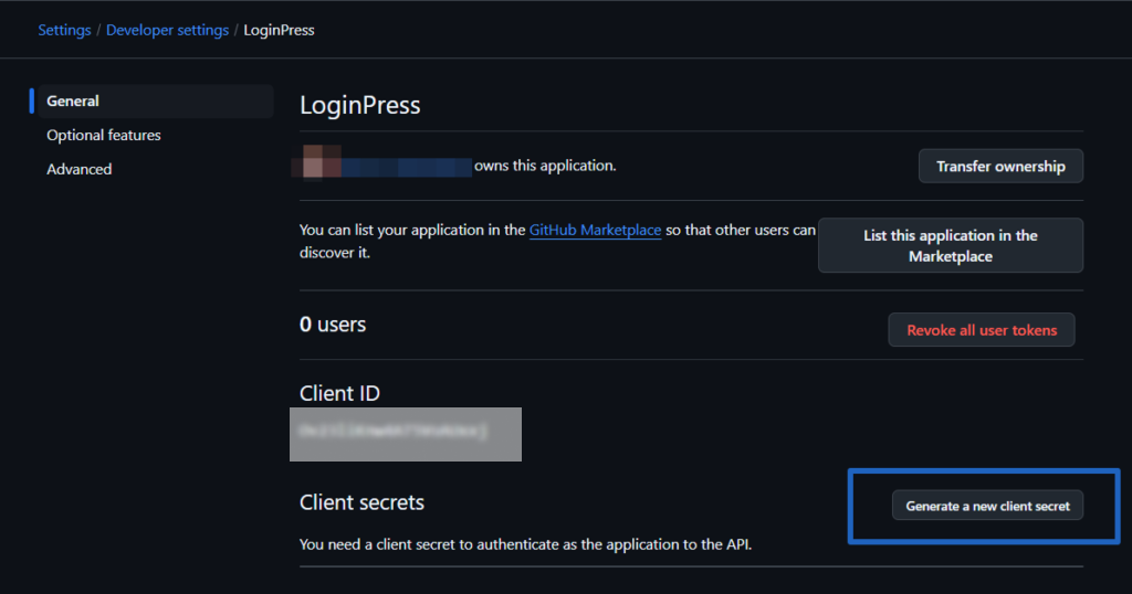 Create New Client Secret