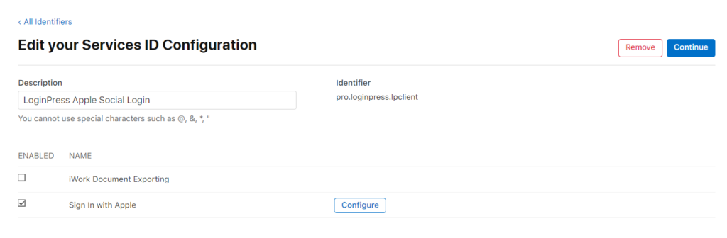 Edit Services ID