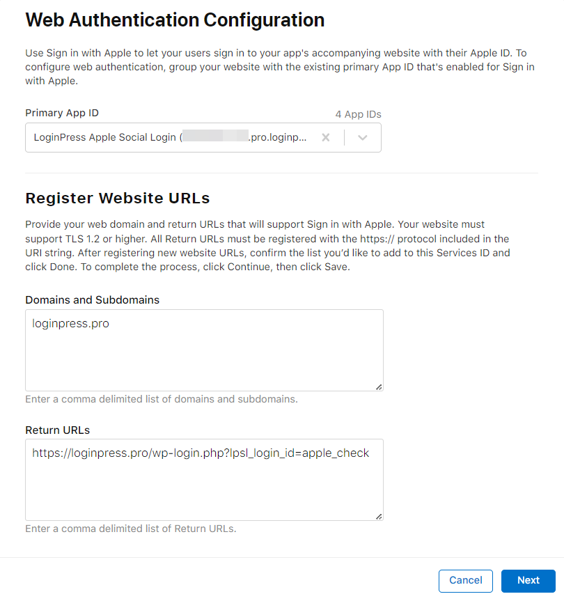 Web Authentication Configuration - Apple