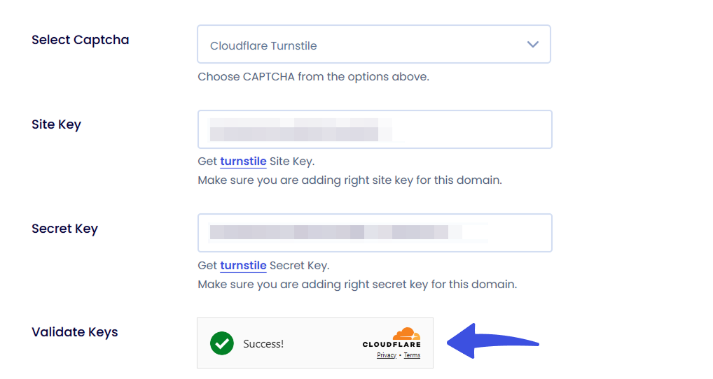 Cloudflare Turnstile Keys Validation