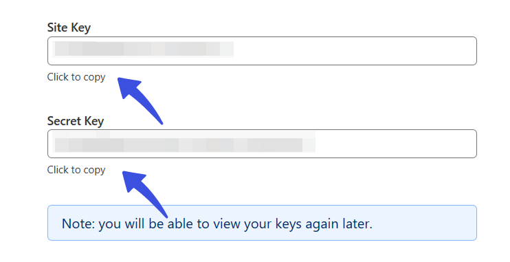 Copy Turnstile Site Key and Secret Key