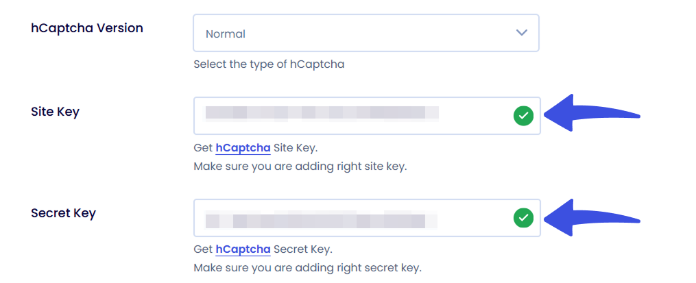 Validated hCaptcha keys
