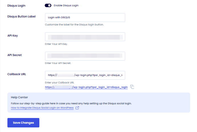 Add API Key and API Secret to LoginPress