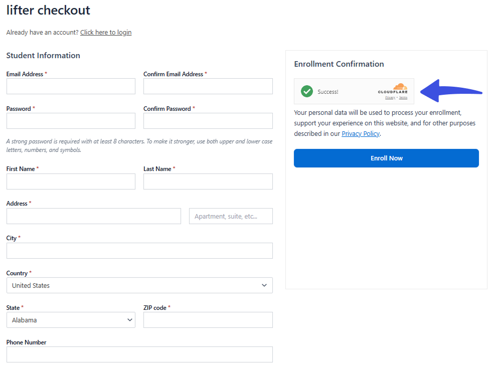 Captcha on Lifter LMS Purchase Form