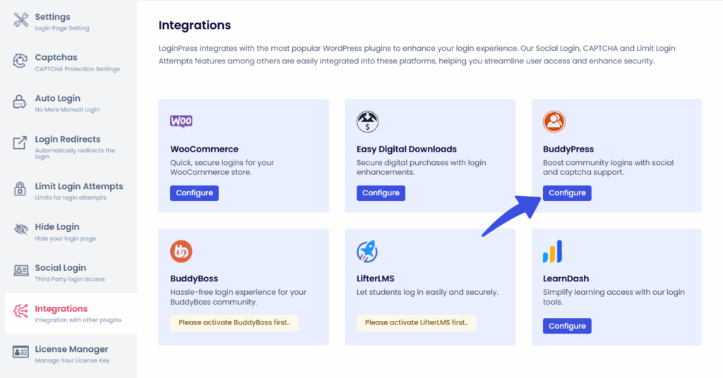 Configure LoginPress BuddyPress Integration