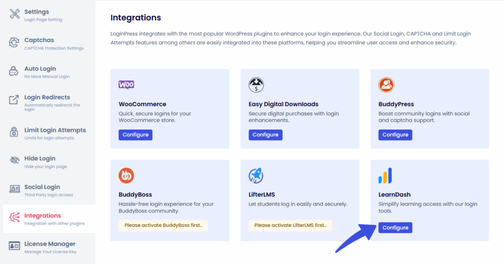 Configure LoginPress LearnDash Integration
