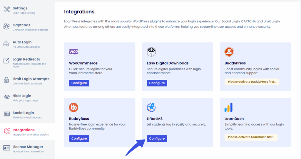 Configure LoginPress LifterLMS Integration