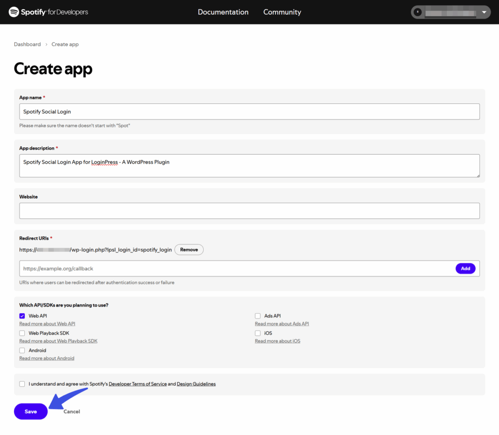 Create Spotify App