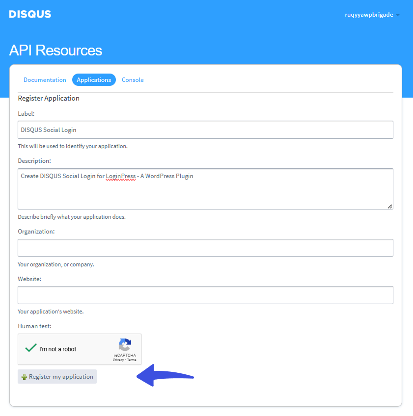 Register Disqus Application