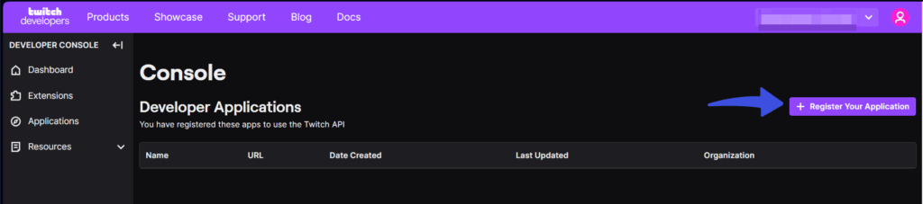 
Register Twitch App