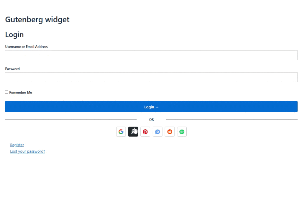 social login on gutenberg widget Social Login on Gutenberg Widget
