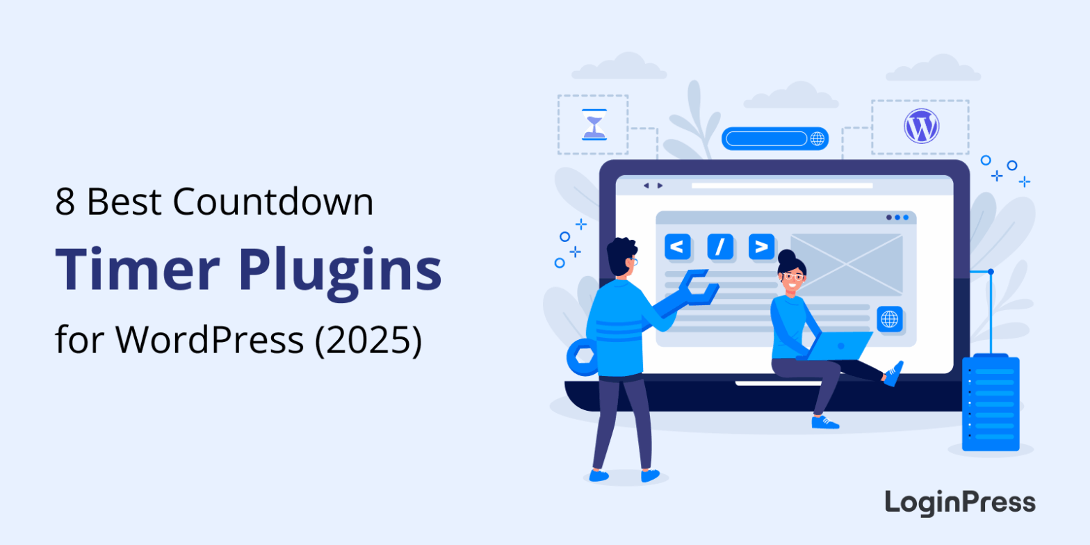 8 Best Countdown Timer Plugins for WordPress 2025 1 This is a banner for the loginpress blogpost on 8 best countdown timer plugins for wordpress