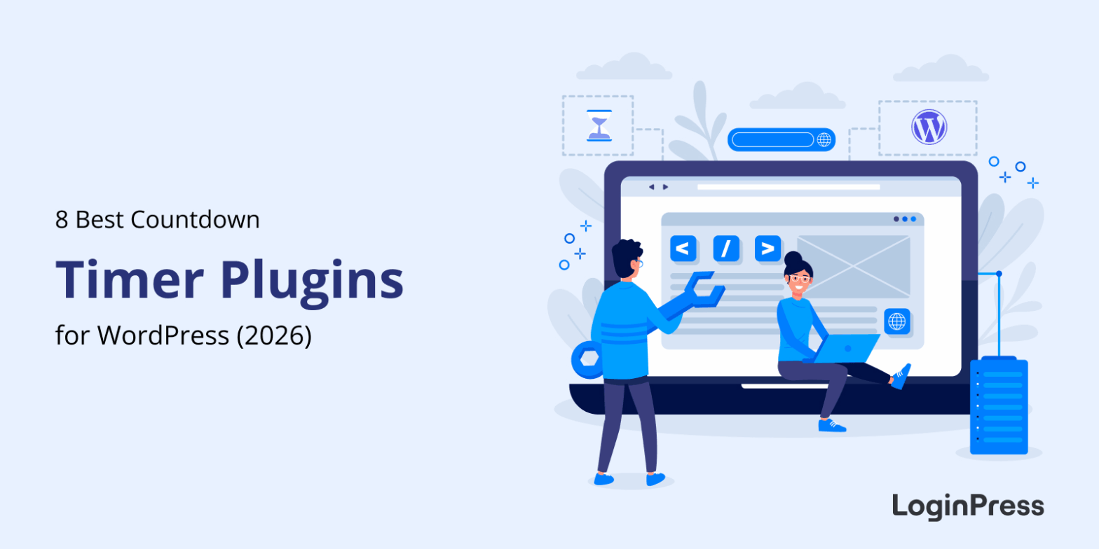 This is a banner for the loginpress blogpost on 8 best countdown timer plugins for wordpress