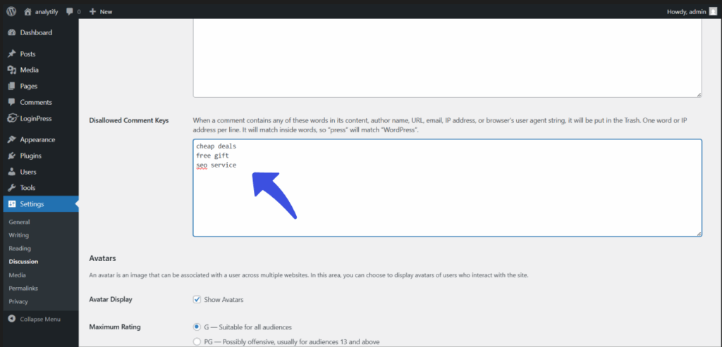 Add The Spam Keywords.png Add Spam Keywords