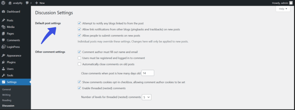 Navigate to Default Post Settings.png Default Post Settings