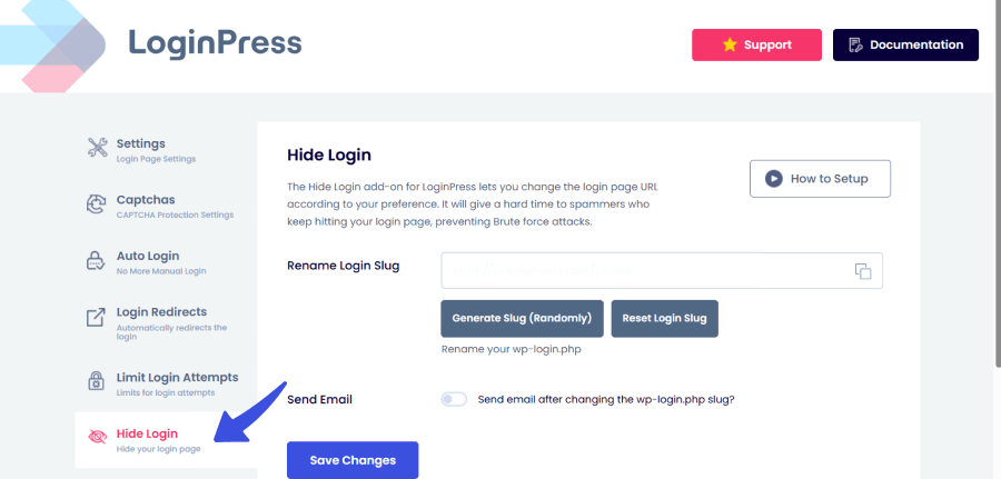 Hide login feature in loginpress