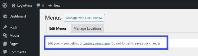 Create a new menu option in menus