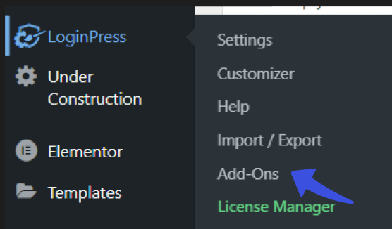 LoginPress add ons option 
