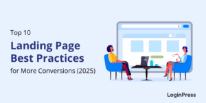 This banner has title "top 10 landing page best practices for more conversions 2025" for loginpress blog