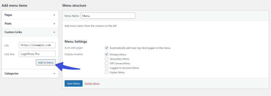 Add custom links to wordpress custom menu button