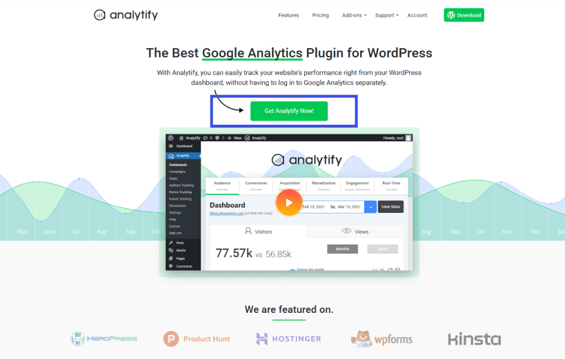 Screenshot of analytify official website landing page CTA button highlighted