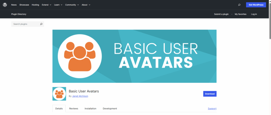 basic user avatar This image shows the basic user avatar wordpress plugin's official website landing page