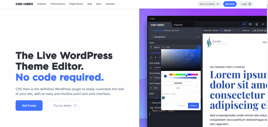 csshero This image shows the csshero wordpress plugin's official website landing page