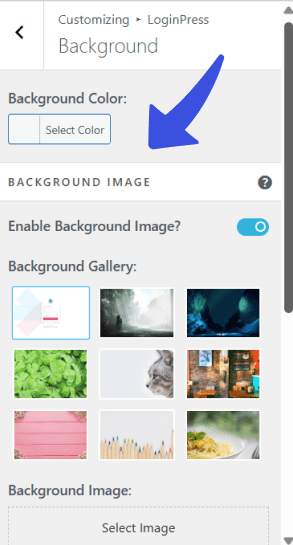 Customize colors and backgrounds option in loginpress