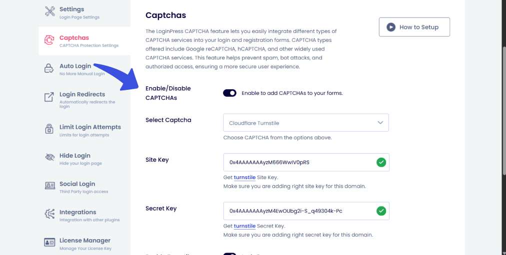 Enable recaptcha on your login forms using loginpress 