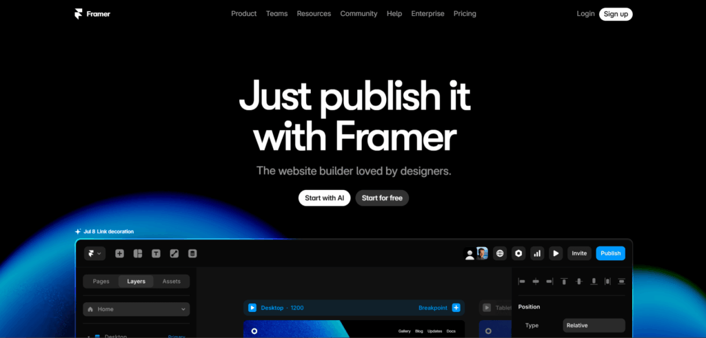 framer website landing page