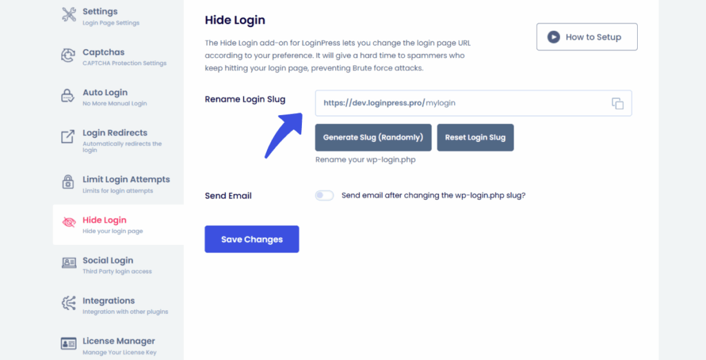 Generate slug for your new login redirect link
