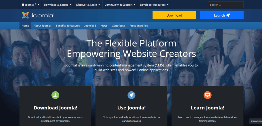 joomla website landing page