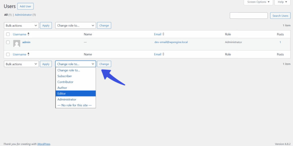 This image shows the change user roles settings in wordpress dashboard