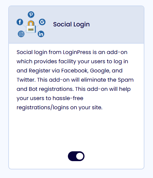 This image shows loginpress plugin add-on called social login to add social buttons to loginform