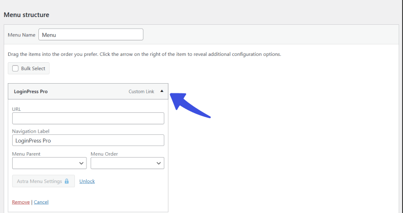 Choose menu to edit using the dropdown