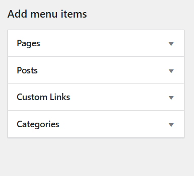 Menu items tab to add to menu