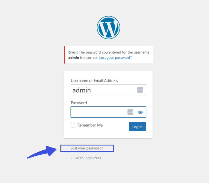 WordPress login page