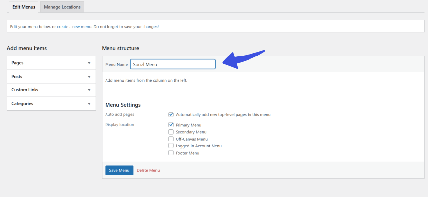 Create a social menu in wordpress