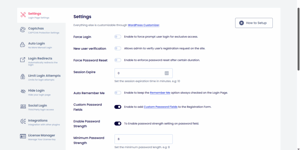 This image shows multiple security features offered by loginpress plugin