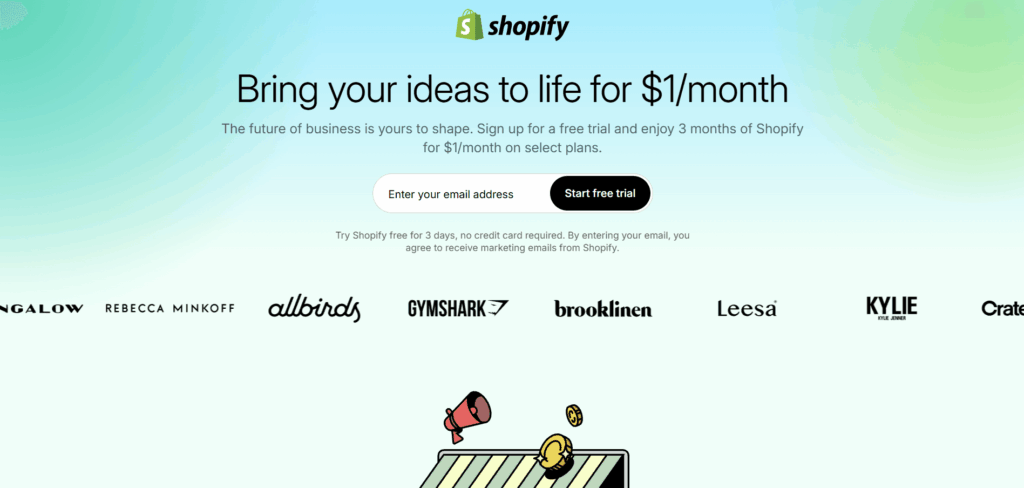 shopify website landing page