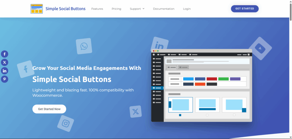 simple social buttons This image shows the landing page of official website of simple social buttons as one of the best wordpress customization plugins