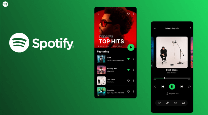 Hierarchical list of spotify categories of tracks shown on mobile screens