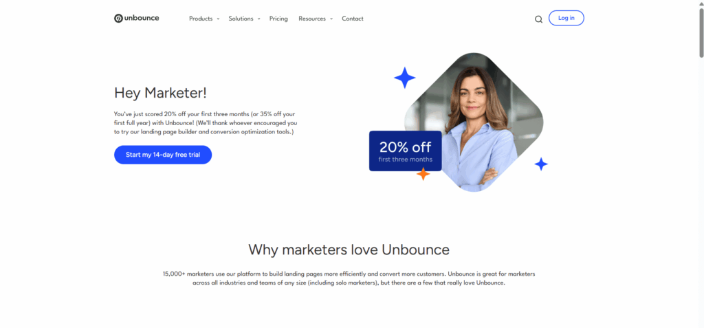 This image shows unbounce official website's landing page 